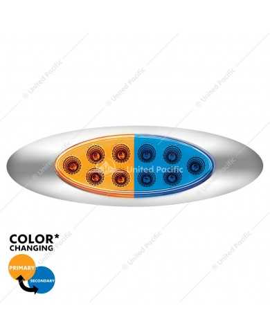 UP35955 - 10 LED Oval Double Fury Light With Clear Lens & Chrome Bezel (Clearance/Marker) - Amber & Blue LED/Clear Lens UP35955 - 10 LED Oval Double Fury Light With Clear Lens & Chrome Bezel (Clearance/Marker) - Amber & Blue LED/Clear Lens