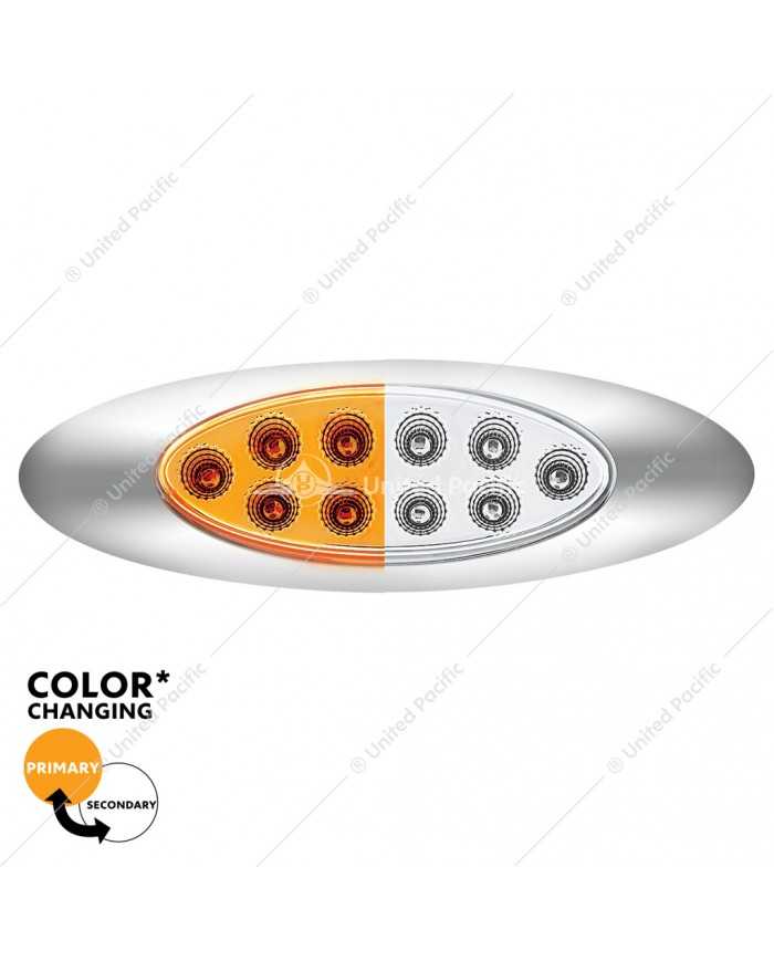 UP35959 - 10 LED Oval Double Fury Light With Clear Lens & Chrome Bezel (Clearance/Marker) - Amber & White LED/Clear Lens