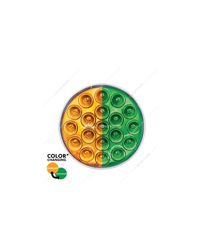 UP35952 - 19 LED 4" Round Double Fury Light (Turn Signal) - Amber & Green LED/Clear Lens