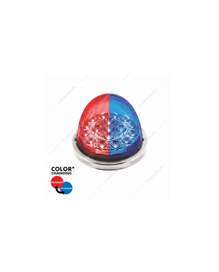 UP35979 - 17 LED Watermelon Double Fury Light Flush Mount Kit With Low Profile SS Bezel - Red & Blue LED/Clear Lens