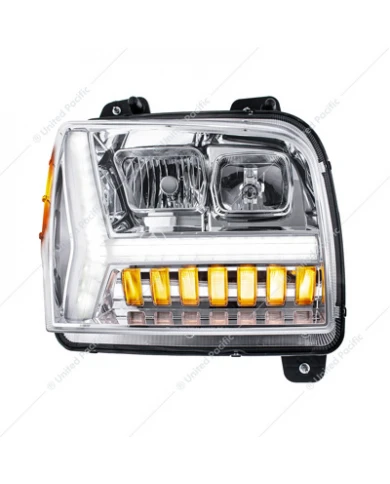 UP35131 - Chrome Headlight With LED DRL Light Bar & Turn Signal For 2018-2024 Kenworth W990-Passenger UP35131 - Chrome Headlight With LED DRL Light Bar & Turn Signal For 2018-2024 Kenworth W990-Passenger