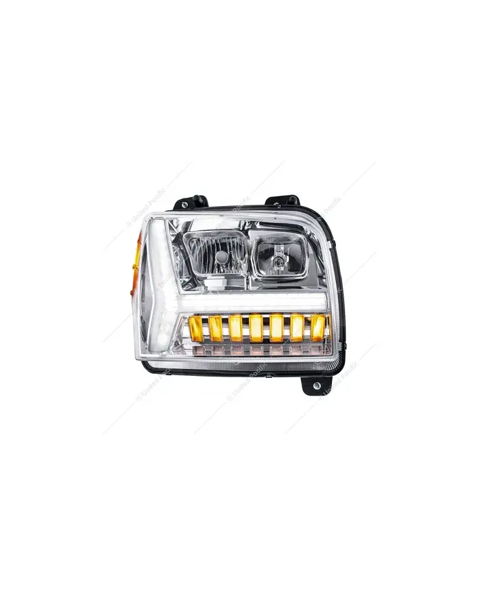 UP35131 - Chrome Headlight With LED DRL Light Bar & Turn Signal For 2018-2024 Kenworth W990-Passenger