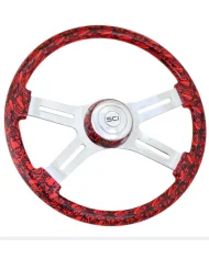 SCI536-3036-77502-Skulls Viper Red - 18" Printed Wood Rim, Chrome 4-Spoke w/Slot Cut Outs, Matching Bezel, Chrome Horn Button - SCI536-3036-77502-Skulls Viper Red - 18" Printed Wood Rim, Chrome 4-Spoke w/Slot Cut Outs, Matching Bezel, Chrome Horn Button -