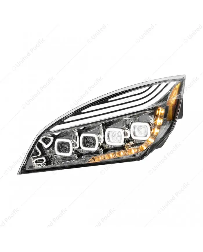 UP36724 - Chrome Quad-LED Headlight With LED DRL & Seq. Signal For 2018-2024 Freightliner Cascadia - Driver UP36724 - Chrome Quad-LED Headlight With LED DRL & Seq. Signal For 2018-2024 Freightliner Cascadia - Driver