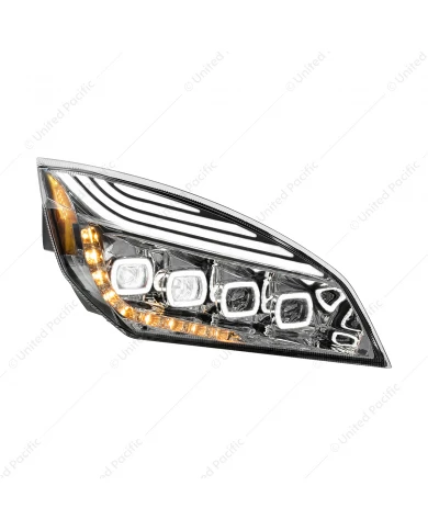 UP36725 - Chrome Quad-LED Headlight With LED DRL & Seq. Signal For 2018-2024 Freightliner Cascadia - Passenger