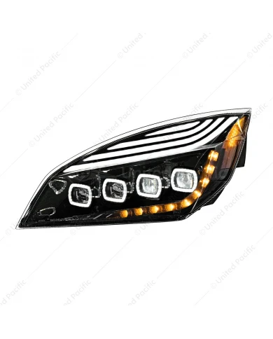 UP36726 - Black Quad-LED Headlight With LED DRL & Seq. Signal For 2018-2024 Freightliner Cascadia - Driver