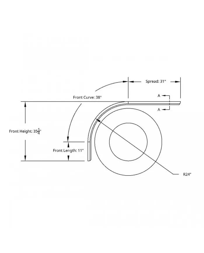 UP11041 - 80" 430 Stainless Steel (16ga) Roll Formed Edge Smooth Half Fender/Long Drop - SS Series (Pair) UP11041 - 80" 430 Stainless Steel (16ga) Roll Formed Edge Smooth Half Fender/Long Drop - SS Series (Pair)