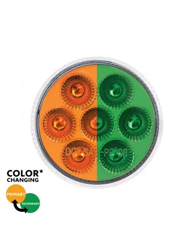 UP35938 - 7 LED 2" Round Double Fury Light (Clearance/Marker) - Amber & Green LED/Clear Lens