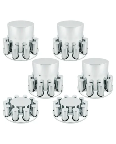 Chrome Plastic Flat Top Axle Cover Combo Kit With 33mm X 4-1/4" Standard Thread-On Tall Cylinder Nut Covers