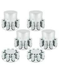 Chrome Plastic Flat Top Axle Cover Combo Kit With 33mm X 4-1/4" Standard Thread-On Tall Cylinder Nut Covers
