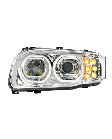 UP32886-High Power 10 LED Chrome Headlight With 10 LED Turn & 100 LED Halo For 2008-2024 Peterbilt 389-Driver
