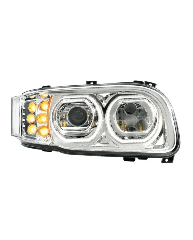 UP32887-High Power 10 LED Chrome Headlight With 10 LED Turn & 100 LED Halo For 2008-2024 Peterbilt 389-Passenger