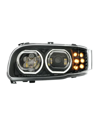 UP32888-High Power 10 LED Blackout Headlight With 10 LED Turn & 100 LED Halo For 2008-2024 Peterbilt 389-Driver