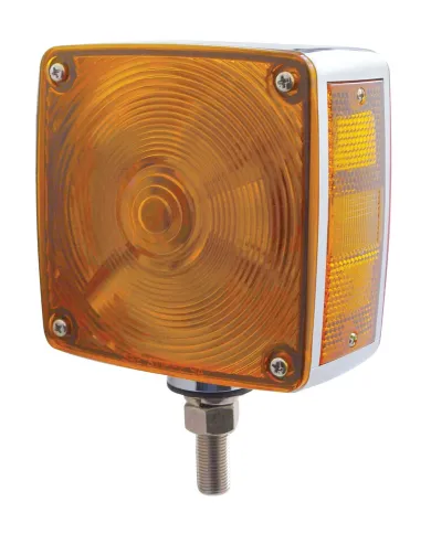 UP30256-Square Double Face Turn Signal Light With Single Stud - Amber & Red Lens
