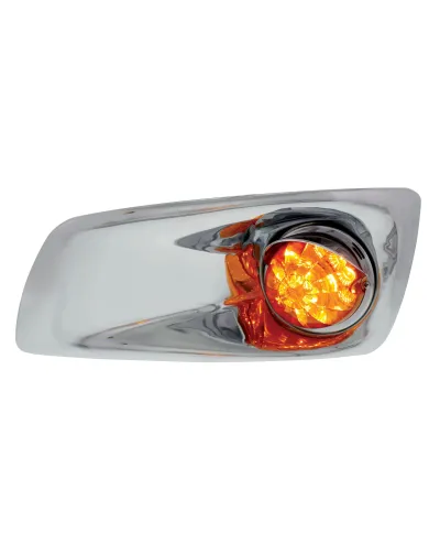 UP42714-Fog Light Cover With Amber LED Reflector Watermelon Light & Visor For 2007-17 KW T660- Driver -Amber Lens