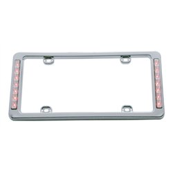 UP50122-14 LED Chrome License Plate Frame - Red LED/Clear Lens