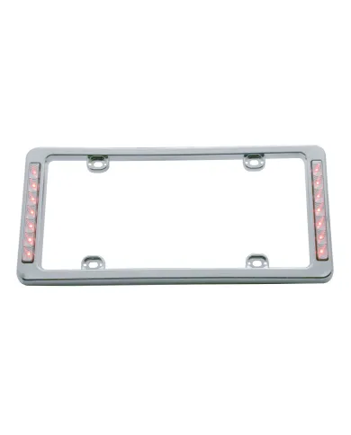 UP50122-14 LED Chrome License Plate Frame - Red LED/Clear Lens