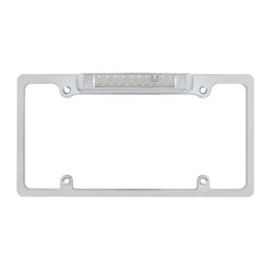 UP50187-Chrome License Plate Frame With Back-Up Light - White LED/Clear Lens