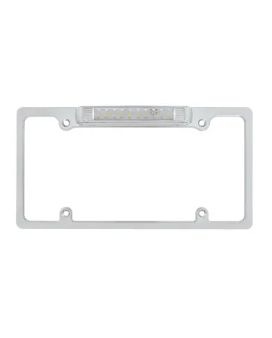 UP50187-Chrome License Plate Frame With Back-Up Light - White LED/Clear Lens