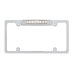 UP50187-Chrome License Plate Frame With Back-Up Light - White LED/Clear Lens