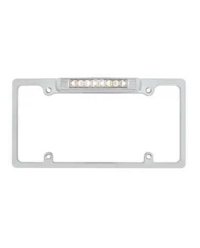 UP50187-Chrome License Plate Frame With Back-Up Light - White LED/Clear Lens