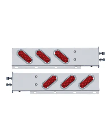 UP61304-2.5" Bolt Pattern SS Spring Loaded Bar With 6 Oval 10 LED Lights & Visors -Red LED & Lens (Pair)
