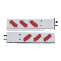 UP61306-2.5" Bolt Pattern SS Spring Loaded Bar With 6 Oval 12 LED Lights & Visors -Red LED & Lens (Pair)