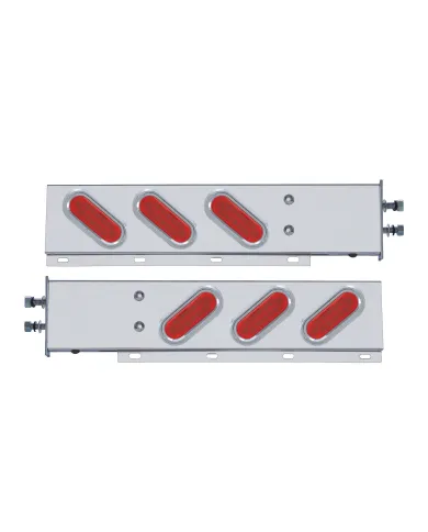 UP61306-2.5" Bolt Pattern SS Spring Loaded Bar With 6 Oval 12 LED Lights & Visors -Red LED & Lens (Pair)