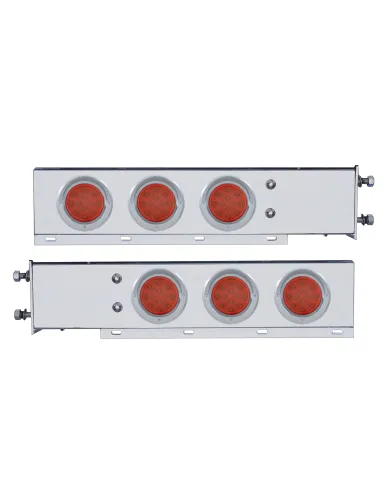 UP61543-3-3/4" Bolt Pattern Chrome Spring Loaded Light Bar With 6X 12 Red LED 4" Reflector Light - Red Lens (Pair)