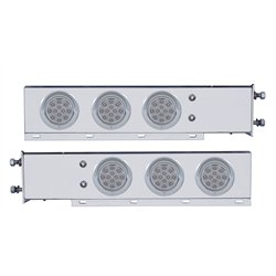 UP61544-3-3/4" Bolt Pattern Chrome Spring Loaded Bar W/6X 12 Red LED 4" Refl. Lights & Visors -Clear Lens (Pair)