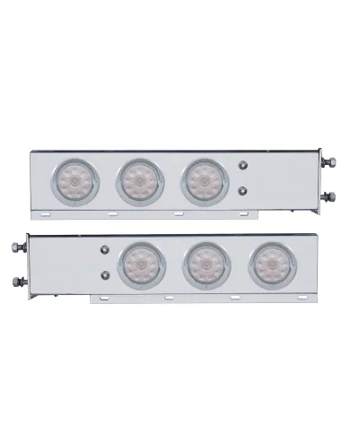 UP61546-3-3/4" Bolt Pattern Chrome Spring Loaded Bar W/6X 4" 10 Red LED Lights & Visors -Clear Lens (Pair)