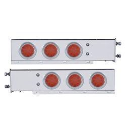 UP61551-3-3/4" Bolt Pattern Deluxe SS Spring Loaded Bar W/6X 12 LED 4" Light & Visors -Red LED & Lens (Pair)