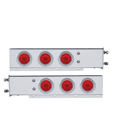 UP61553-3-3/4" Bolt Pattern Deluxe SS Spring Loaded Bar W/6X 10 LED 4" Lights & Visors -Red LED & Lens (Pair)
