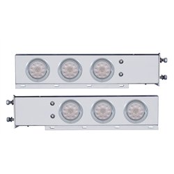 UP61554-3-3/4" Bolt Pattern Deluxe SS Spring Loaded Bar W/6X 10 LED 4" Lights & Visors -Red LED/Clear Lens (Pair)