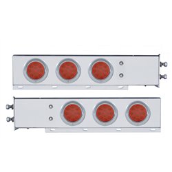 UP61643-2.5" Bolt Pattern Chrome Spring Loaded Bar W/6X 12 LED 4" Refl. Lights & Visors-Red LED & Lens (Pair)