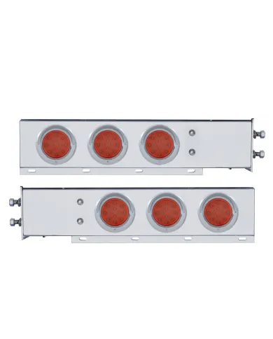 UP61643-2.5" Bolt Pattern Chrome Spring Loaded Bar W/6X 12 LED 4" Refl. Lights & Visors-Red LED & Lens (Pair)