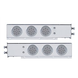 UP61644-2.5" Bolt Pattern Chrome Spring Loaded Bar W/6X 12 LED 4" Refl. Lights & Visors-Red LED/Clear Lens (Pair)