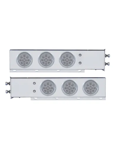 UP61644-2.5" Bolt Pattern Chrome Spring Loaded Bar W/6X 12 LED 4" Refl. Lights & Visors-Red LED/Clear Lens (Pair)