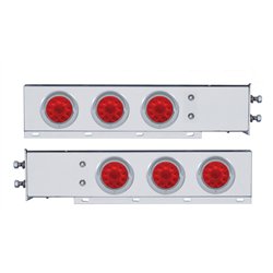 UP61645-2.5" Bolt Pattern Chrome Spring Loaded Bar W/6X 4" 10 LED Lights & Visors -Red LED & Lens (Pair)