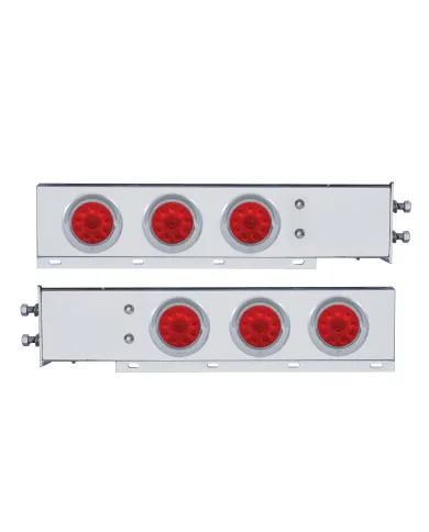 UP61645-2.5" Bolt Pattern Chrome Spring Loaded Bar W/6X 4" 10 LED Lights & Visors -Red LED & Lens (Pair)