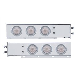 UP61646-2.5" Bolt Pattern Chrome Spring Loaded Bar W/6X 4" 10 LED Lights & Visors -Red LED/Clear Lens (Pair)