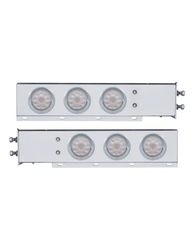 UP61646-2.5" Bolt Pattern Chrome Spring Loaded Bar W/6X 4" 10 LED Lights & Visors -Red LED/Clear Lens (Pair)