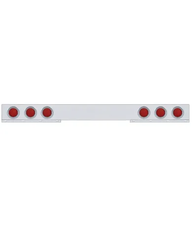 UP61647-Chrome 1 Piece Rear Light Bar With Six 36 LED 4" Lights & Visors - Red LED/Red Lens