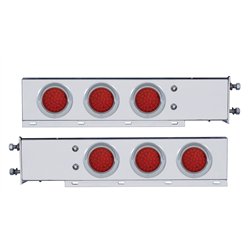 UP61675-3-3/4" Bolt Pattern Chrome Spring Loaded Bar W/6X 36 Red LED 4" Lights & Visors - Red Lens (Pair)