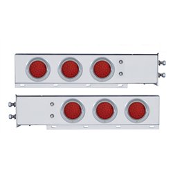 UP61679-2.5" Bolt Pattern Chrome Spring Loaded Bar W/6X 36 LED 4" Lights & Visors -Red LED & Lens (Pair)