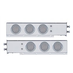 UP61680-2.5" Bolt Pattern Chrome Spring Loaded Bar W/6X 36 LED 4" Lights & Visors -Red LED/Clear Lens (Pair)