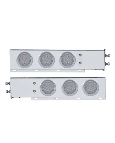 UP61680-2.5" Bolt Pattern Chrome Spring Loaded Bar W/6X 36 LED 4" Lights & Visors -Red LED/Clear Lens (Pair)