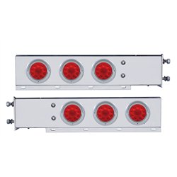 UP61724-3-3/4" Bolt Pattern SS Spring Loaded Bar With 6X 4" 10 LED Lights & Visors -Red LED & Lens (Pair)