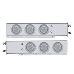 UP61727-3-3/4" Bolt Pattern SS Spring Loaded Bar With 6X 4" 7 LED Lights & Visors -Red LED/Clear Lens (Pair)