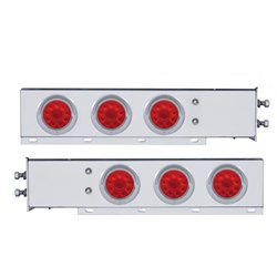 UP61732-2" Bolt Pattern SS Spring Loaded Bar With 6X 4" 10 LED Lights & Visors -Red LED & Lens (Pair)